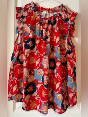 Women’s Hailey & Co Red Floral Ruffle Sleeve Top 2X